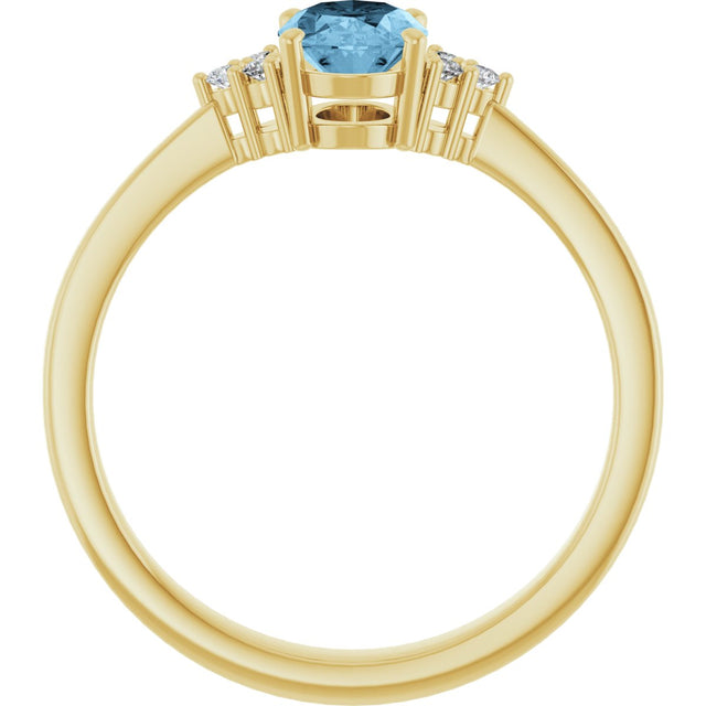 10K Gold Oval Natural Sky Blue Topaz & Lab-Grown Diamond Accented Ring – 6x4mm - Yellow Gold - view 2