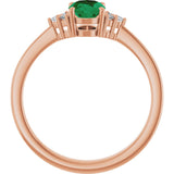 14K Gold Oval Lab-Grown Emerald & Lab-Grown Diamond Accented Ring – 6-8mm Stones - Rose Gold - view 2