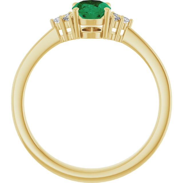 10K Gold Oval Lab-Grown Emerald & Lab-Grown Diamond Accented Ring – 6x4mm - Yellow Gold - view 2