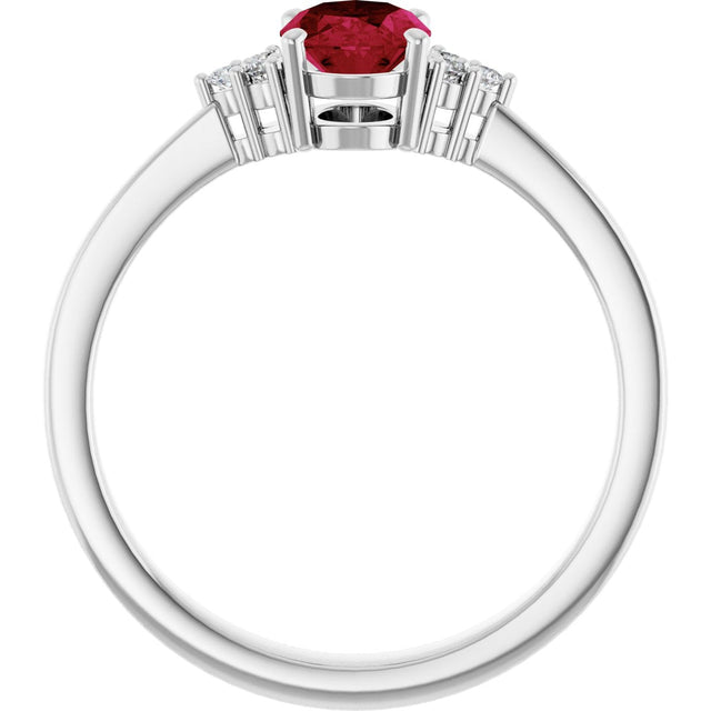 10K Gold Oval Lab-Grown Ruby & Lab-Grown Diamond Accented Ring – 6x4mm - White Gold - view 2