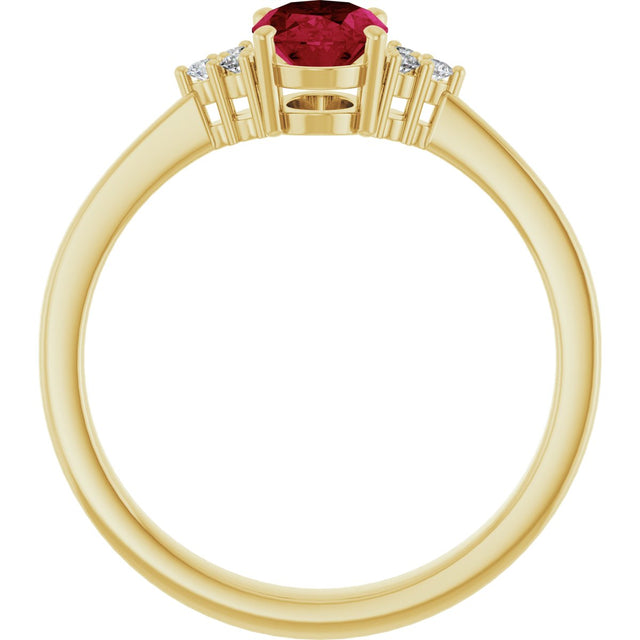 10K Gold Oval Lab-Grown Ruby & Lab-Grown Diamond Accented Ring – 6x4mm - Yellow Gold - view 2