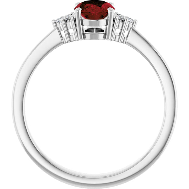 10K Gold Oval Natural Mozambique Garnet & Lab-Grown Diamond Accented Ring – 6x4mm - White Gold - view 2