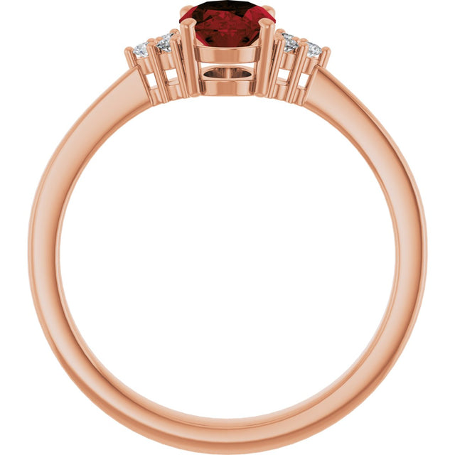 14K Gold Oval Natural Mozambique Garnet & Lab-Grown Diamond Accented Ring – 6x4mm - Rose Gold - view 2
