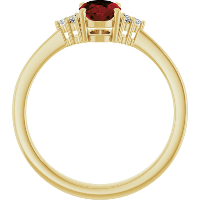 10K Gold Oval Natural Mozambique Garnet & Lab-Grown Diamond Accented Ring – 6x4mm - Yellow Gold - view 2