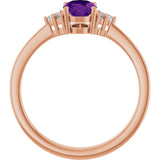 14K Gold Oval Natural Amethyst & Lab-Grown Diamond Accented Ring – 6x4mm - Rose Gold - view 2