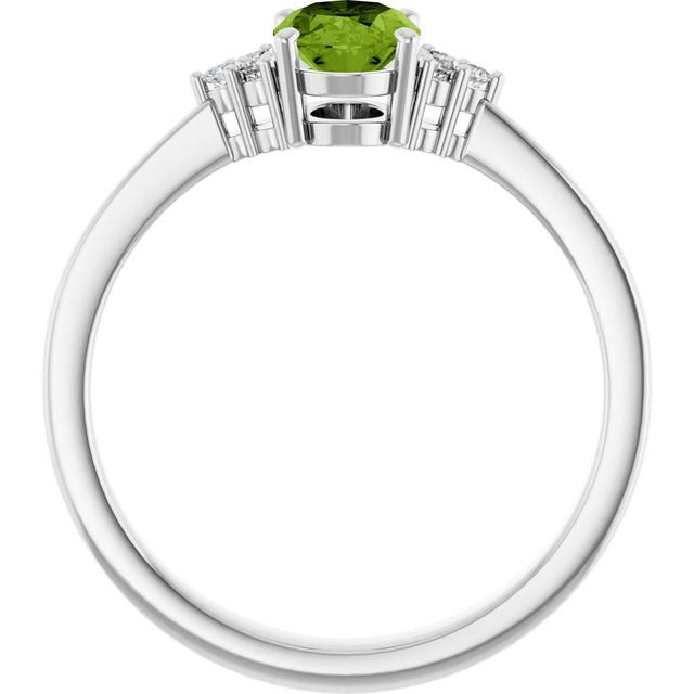 10K Gold Oval Natural Peridot & Lab-Grown Diamond Accented Ring – 6x4mm - White Gold - view 2
