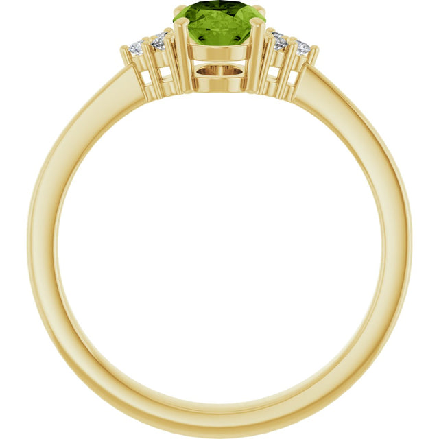 10K Gold Oval Natural Peridot & Lab-Grown Diamond Accented Ring – 6x4mm - Yellow Gold - view 2