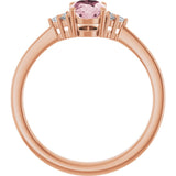 14K Gold Oval Natural Pink Morganite & Natural Diamond Accented Ring – 7mm Stones - view 2