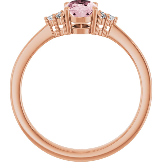 14K Gold Oval Natural Pink Morganite & Natural Diamond Accented Ring – 7mm Stones - view 2