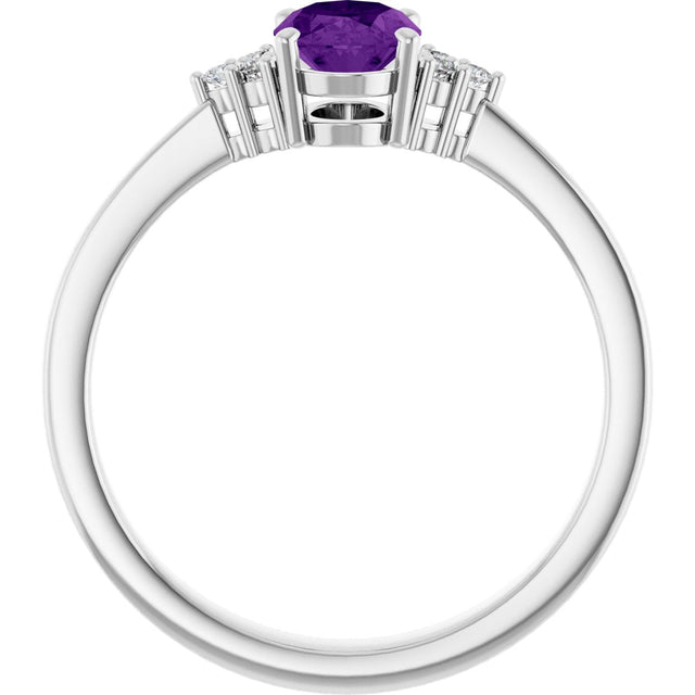 10K Gold Oval Natural Amethyst & Lab-Grown Diamond Accented Ring – 6x4mm - White Gold - view 2
