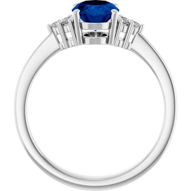 10K Gold Oval Lab-Grown Blue Sapphire & Lab-Grown Diamond Accented Ring – 6x4mm - White Gold - view 2