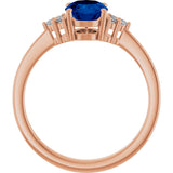 14K Gold Oval Lab-Grown Blue Sapphire & Lab-Grown Diamond Accented Ring – 6-8mm Stones - Rose Gold - view 2