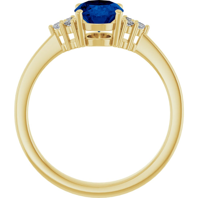 10K Gold Oval Lab-Grown Blue Sapphire & Lab-Grown Diamond Accented Ring – 6x4mm - Yellow Gold - view 2