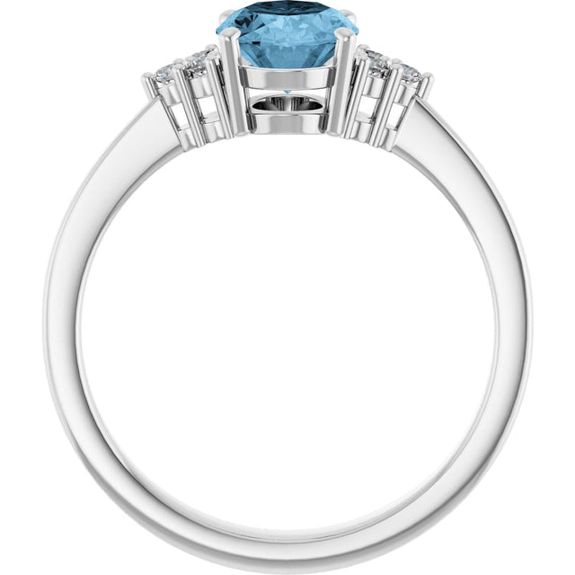 10K Gold Oval Natural Sky Blue Topaz & Lab-Grown Diamond Accented Ring – 6x4mm - White Gold - view 2