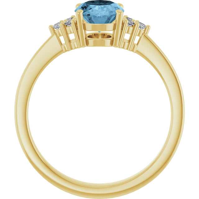 10K Gold Oval Natural Sky Blue Topaz & Lab-Grown Diamond Accented Ring – 6x4mm - Yellow Gold - view 2