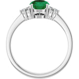 10K Gold Oval Lab-Grown Emerald & Lab-Grown Diamond Accented Ring – 6x4mm - White Gold - view 2