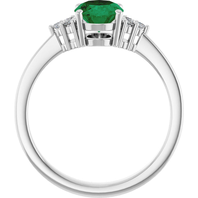 10K Gold Oval Lab-Grown Emerald & Lab-Grown Diamond Accented Ring – 6x4mm - White Gold - view 2