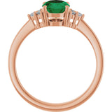 14K Gold Oval Lab-Grown Emerald & Lab-Grown Diamond Accented Ring – 6-8mm Stones - Rose Gold - view 2