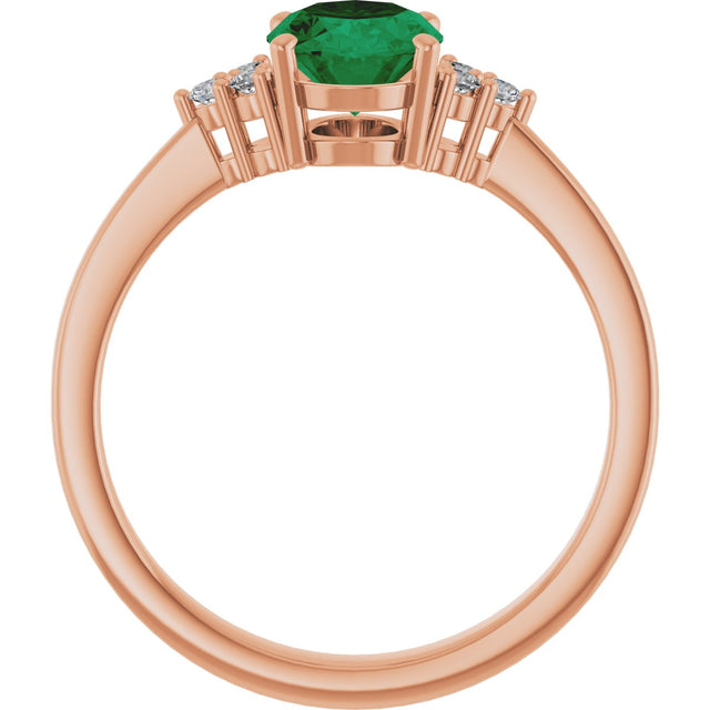 14K Gold Oval Lab-Grown Emerald & Lab-Grown Diamond Accented Ring – 6-8mm Stones - Rose Gold - view 2