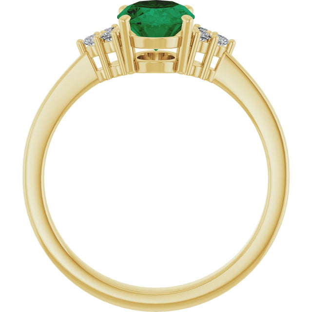 10K Gold Oval Lab-Grown Emerald & Lab-Grown Diamond Accented Ring – 6x4mm - Yellow Gold - view 2