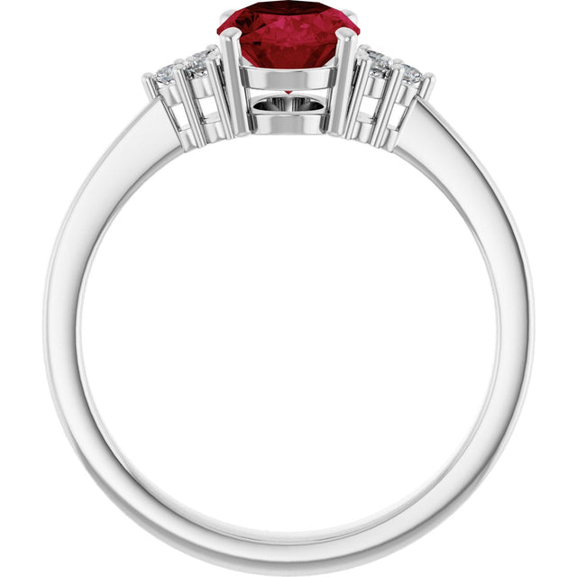 10K Gold Oval Lab-Grown Ruby & Lab-Grown Diamond Accented Ring – 6x4mm - White Gold - view 2