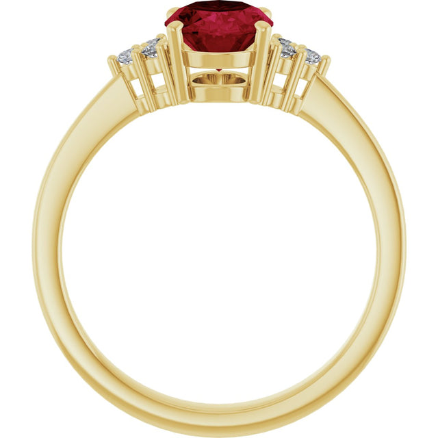 10K Gold Oval Lab-Grown Ruby & Lab-Grown Diamond Accented Ring – 6x4mm - Yellow Gold - view 2