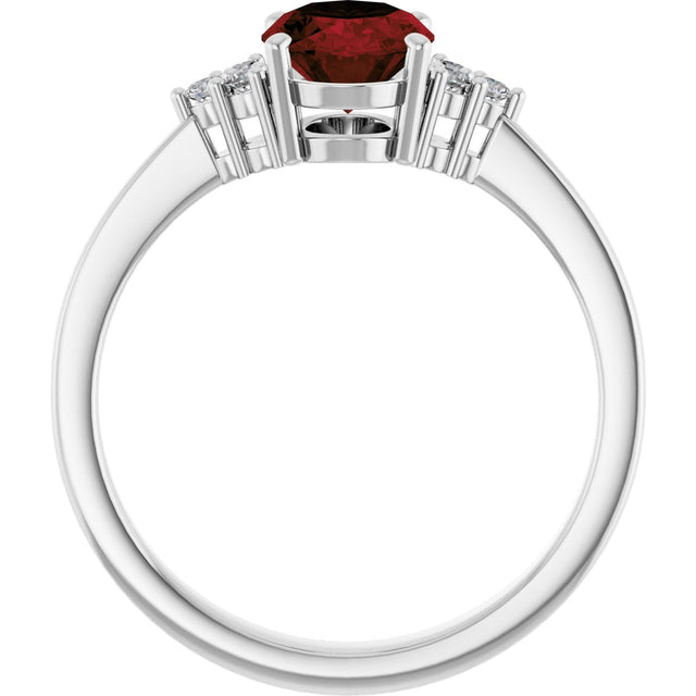 10K Gold Oval Natural Mozambique Garnet & Lab-Grown Diamond Accented Ring – 6x4mm - White Gold - view 2