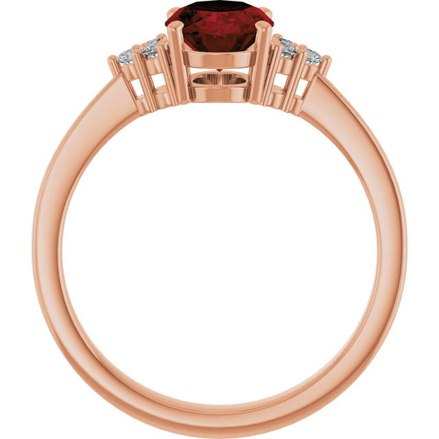 14K Gold Oval Natural Mozambique Garnet & Lab-Grown Diamond Accented Ring – 6x4mm - Rose Gold - view 2