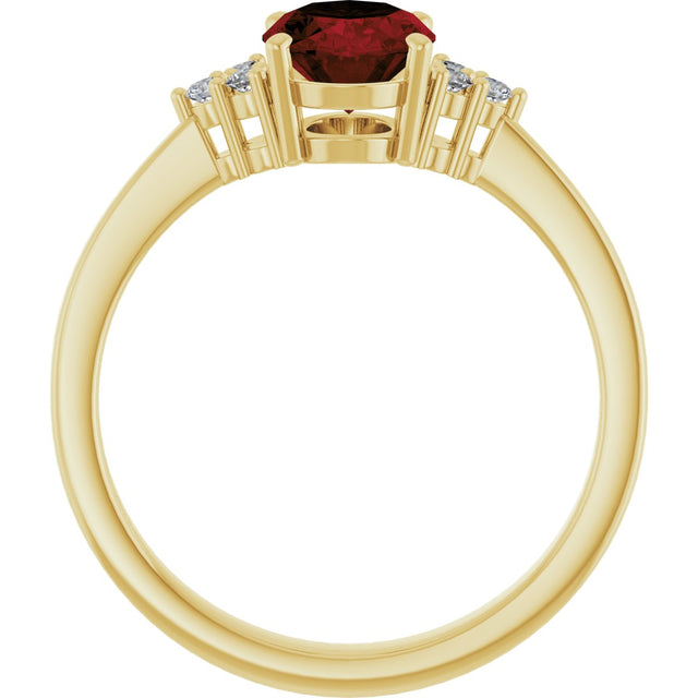 10K Gold Oval Natural Mozambique Garnet & Lab-Grown Diamond Accented Ring – 6x4mm - Yellow Gold - view 2