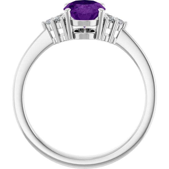 10K Gold Oval Natural Amethyst & Lab-Grown Diamond Accented Ring – 6x4mm - White Gold - view 2