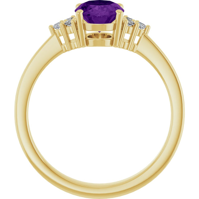 10K Gold Oval Natural Amethyst & Lab-Grown Diamond Accented Ring – 6x4mm - Yellow Gold - view 2
