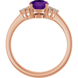 14K Gold Oval Natural Amethyst & Lab-Grown Diamond Accented Ring – 6x4mm - Rose Gold - view 2