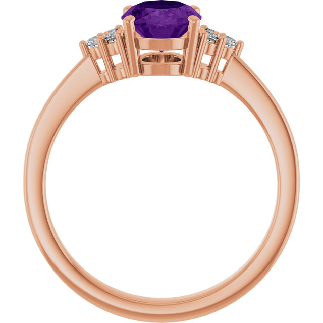 14K Gold Oval Natural Amethyst & Lab-Grown Diamond Accented Ring – 6x4mm - Rose Gold - view 2