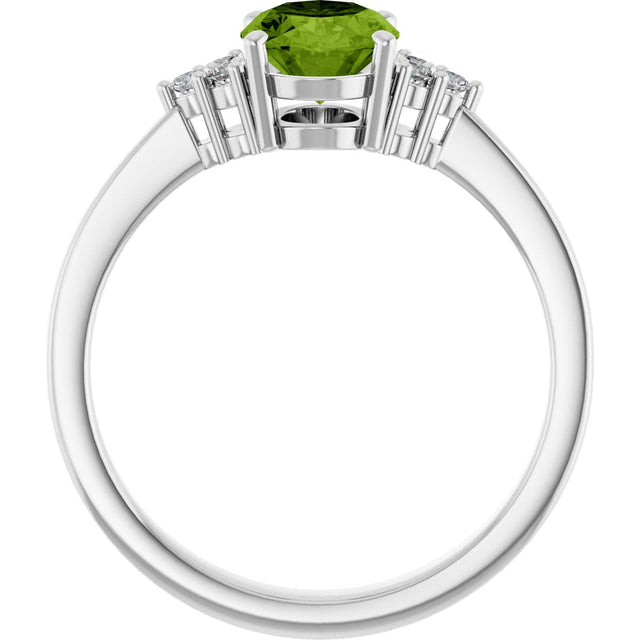 10K Gold Oval Natural Peridot & Lab-Grown Diamond Accented Ring – 6x4mm - White Gold - view 2