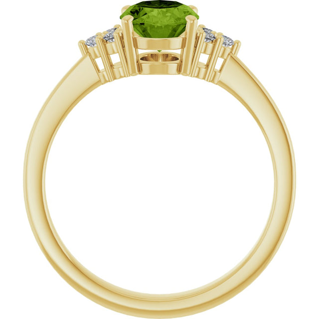 10K Gold Oval Natural Peridot & Lab-Grown Diamond Accented Ring – 6x4mm - Yellow Gold - view 2