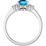 10K Gold Emerald Natural Aquqmarine and Lab-Grown Diamond Accented Ring - White Gold - view 2