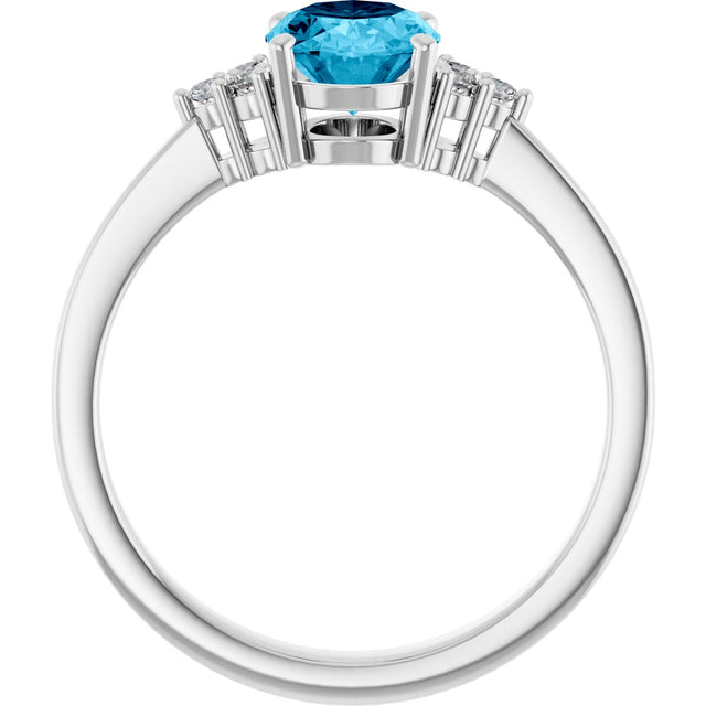 10K Gold Emerald Natural Aquqmarine and Lab-Grown Diamond Accented Ring - White Gold - view 2