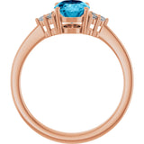 14K Gold Emerald Natural Aquqmarine and Lab-Grown Diamond Accented Ring - Rose Gold - view 2