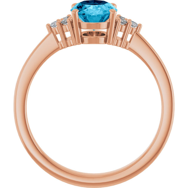 14K Gold Emerald Natural Aquqmarine and Lab-Grown Diamond Accented Ring - Rose Gold - view 2
