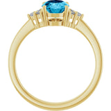 10K Gold Emerald Natural Aquqmarine and Lab-Grown Diamond Accented Ring - Yellow Gold - view 2