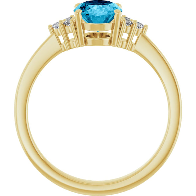 10K Gold Emerald Natural Aquqmarine and Lab-Grown Diamond Accented Ring - Yellow Gold - view 2