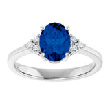10K Gold Oval Lab-Grown Blue Sapphire & Lab-Grown Diamond Accented Ring – 6x4mm - White Gold - view 3