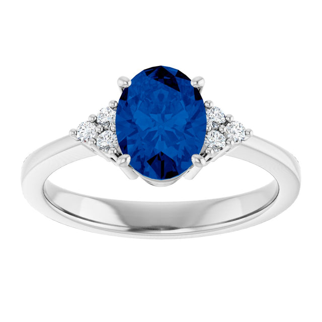 10K Gold Oval Lab-Grown Blue Sapphire & Lab-Grown Diamond Accented Ring – 6x4mm - White Gold - view 3