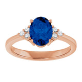 14K Gold Oval Lab-Grown Blue Sapphire & Lab-Grown Diamond Accented Ring – 6-8mm Stones - Rose Gold - view 3