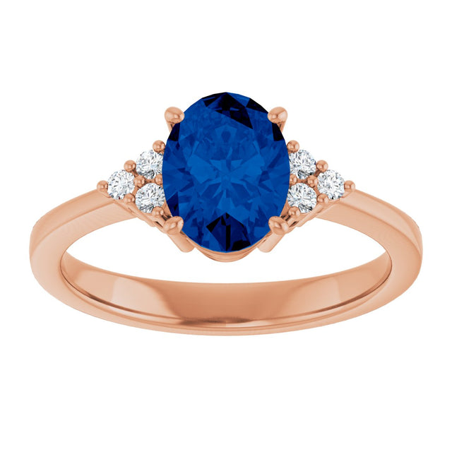 14K Gold Oval Lab-Grown Blue Sapphire & Lab-Grown Diamond Accented Ring – 6-8mm Stones - Rose Gold - view 3