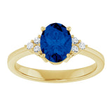 10K Gold Oval Lab-Grown Blue Sapphire & Lab-Grown Diamond Accented Ring – 6x4mm - Yellow Gold - view 3