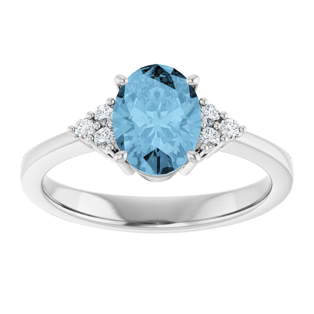 10K Gold Oval Natural Sky Blue Topaz & Lab-Grown Diamond Accented Ring – 6x4mm - White Gold - view 3