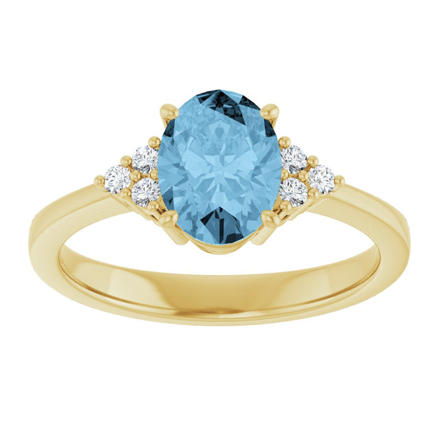 10K Gold Oval Natural Sky Blue Topaz & Lab-Grown Diamond Accented Ring – 6x4mm - Yellow Gold - view 3