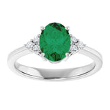 10K Gold Oval Lab-Grown Emerald & Lab-Grown Diamond Accented Ring – 6x4mm - White Gold - view 3