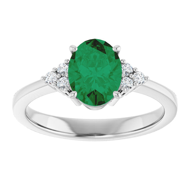 10K Gold Oval Lab-Grown Emerald & Lab-Grown Diamond Accented Ring – 6x4mm - White Gold - view 3